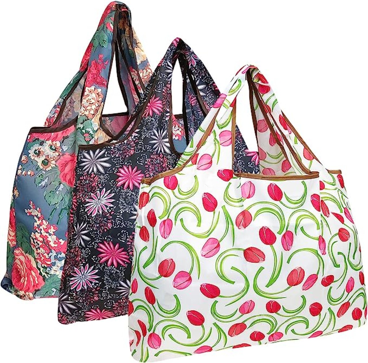 Wrapables Large Foldable Tote Nylon Reusable Grocery Bag, 3 Pack